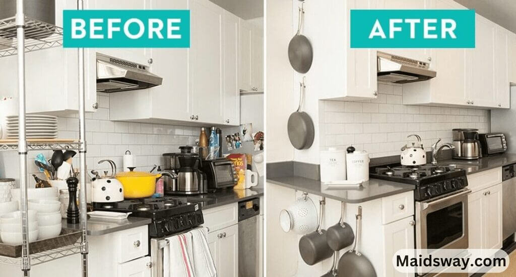 before and after clean kitchen